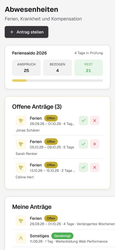 Abwesenheiten auf dem Handy