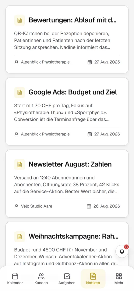 Notizen auf dem Handy