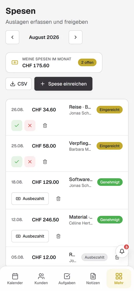 Spesen auf dem Handy