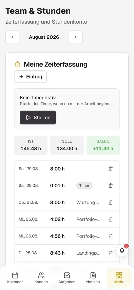 Zeiterfassung auf dem Handy
