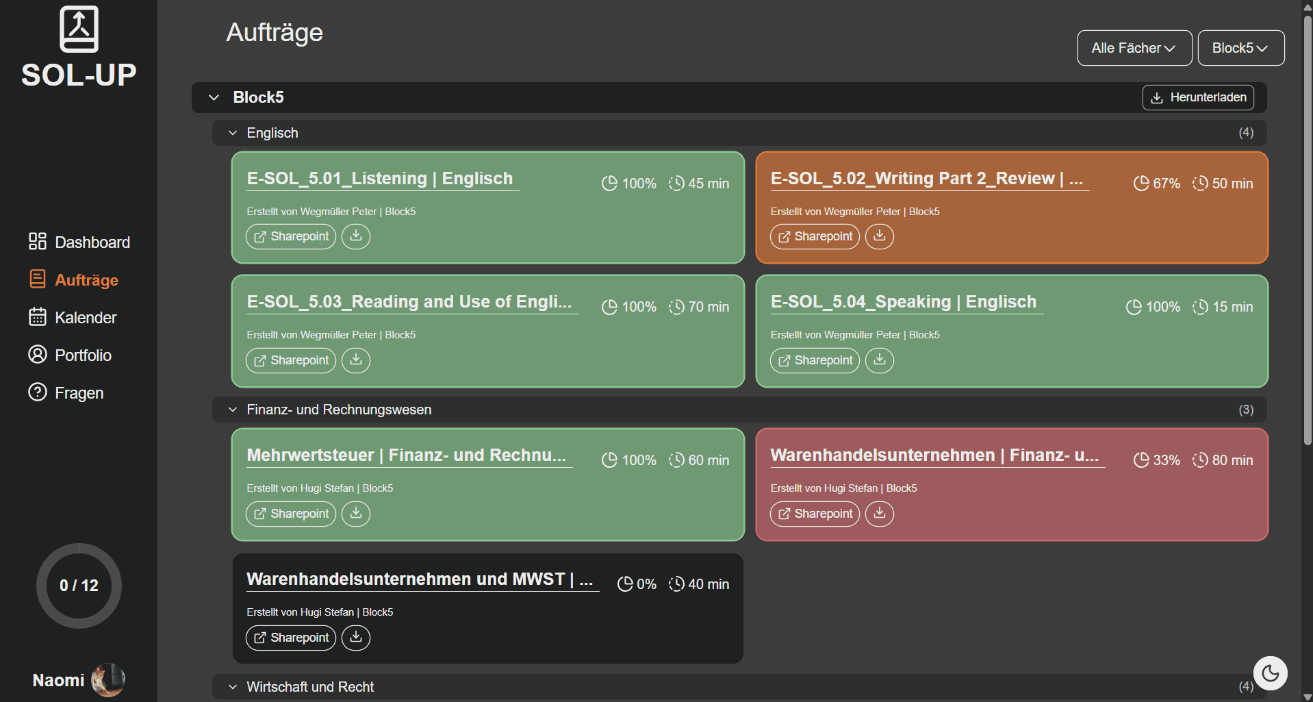 Aufträge – Dark Theme