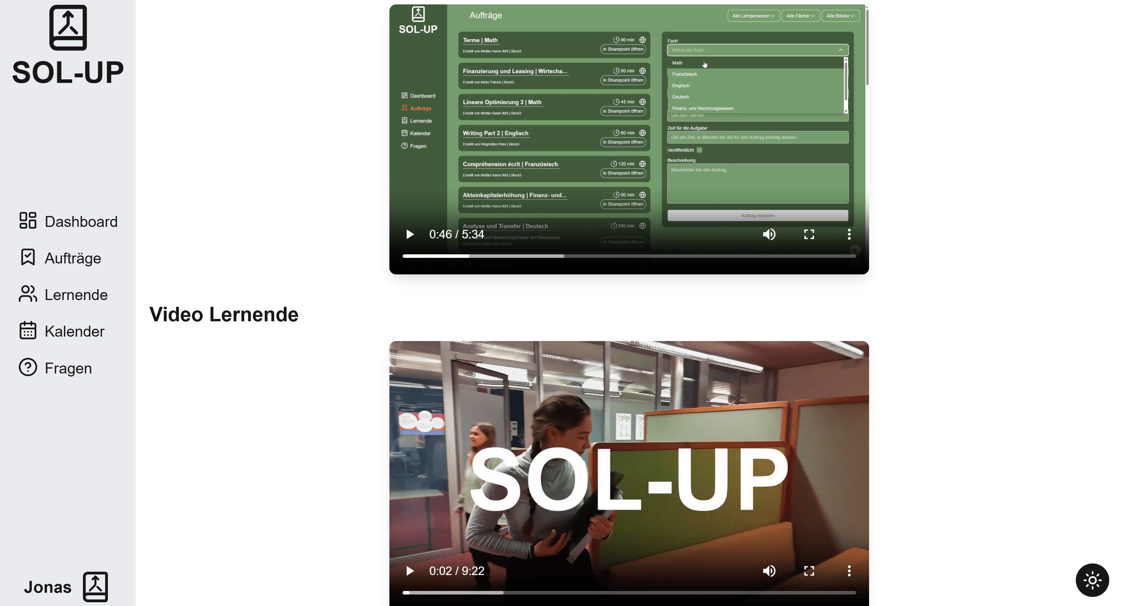 Hilfe-Seite für Lehrpersonen mit Tutorial-Video