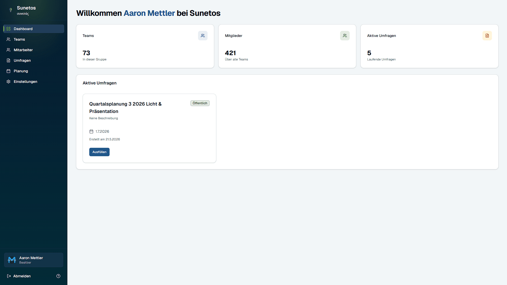 Sunetos Dashboard