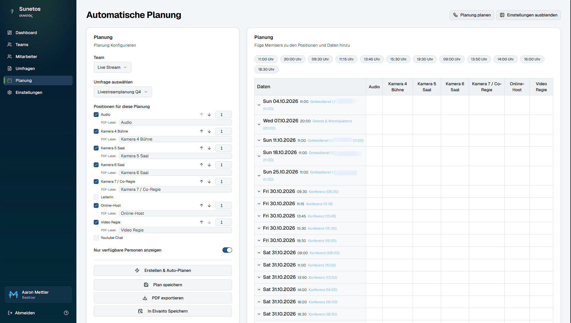 Automatische Planung – Konfiguration